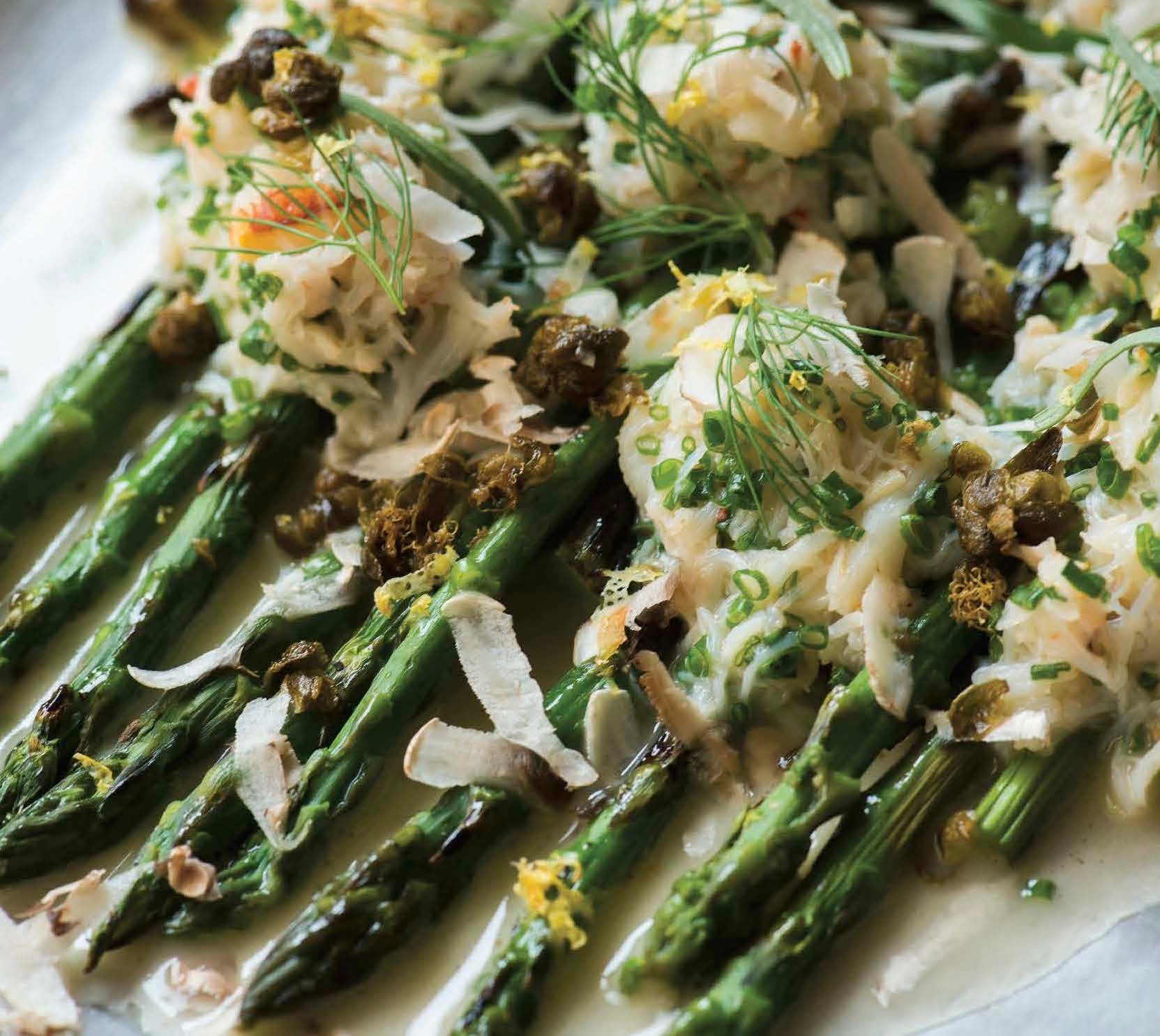 Grilled Asparagus With Herbed Dungeness Crab and Crispy Capers TASTE